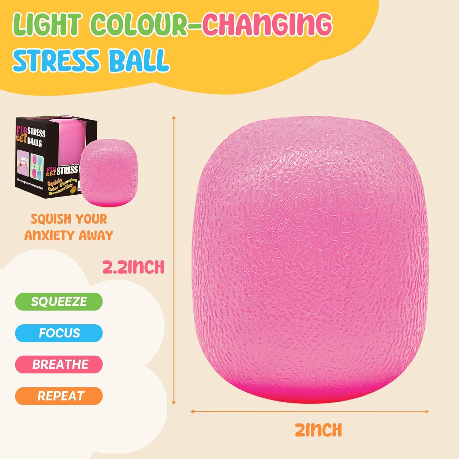 Fidget Toys Stress Balls for Kids & Adults - Changes Color in The Sun -Slow Rise Dough Ball - Fidgets for Classroom - Squishy Fidget Toys Stretchy Squeeze Stress Relief Balls for Anxiety (Dough Blue) : Toys & Games - Image 3